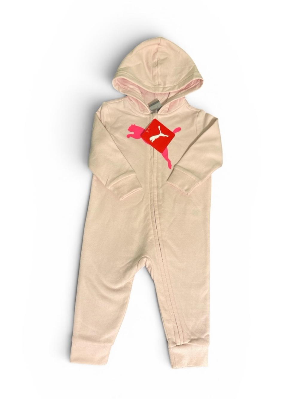Puma Cream Hooded Baby One-Piece with Pink Logo Size 6/9 Months
